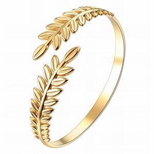 Elegant Gold Leaf Bangle Bracelet LEAVES" BRACELET, 18K GOLD PLATED STEE